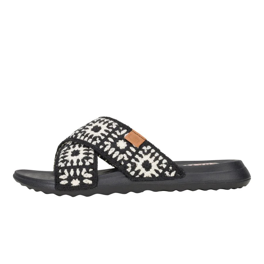 Hey Dudes Chirsti Slide Cottage Crochet | Black/White