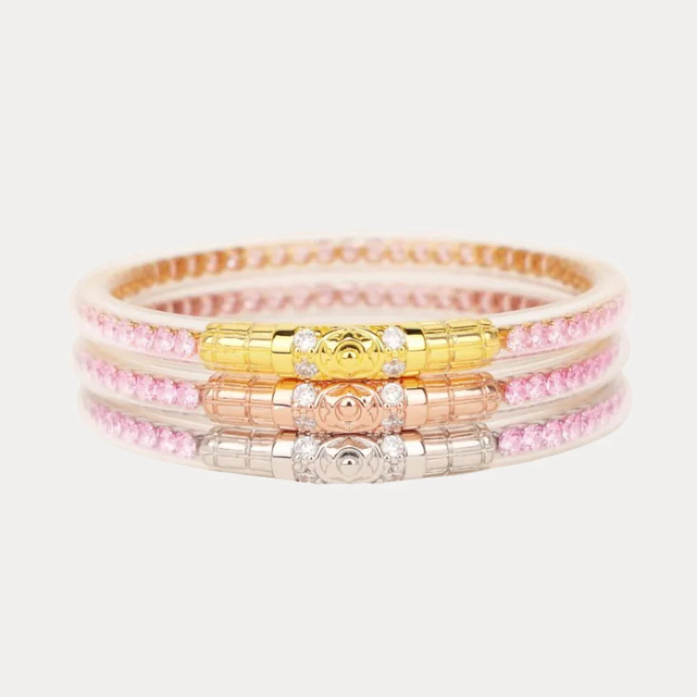 BuDhaGirl | Three Kings Crystal Bangle Stack | Petal Pink