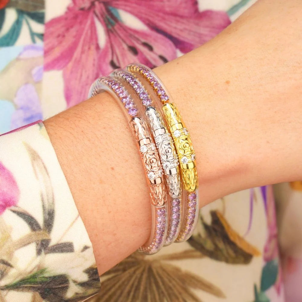 BuDhaGirl | Three Kings Crystal Bangle Stack | Lila