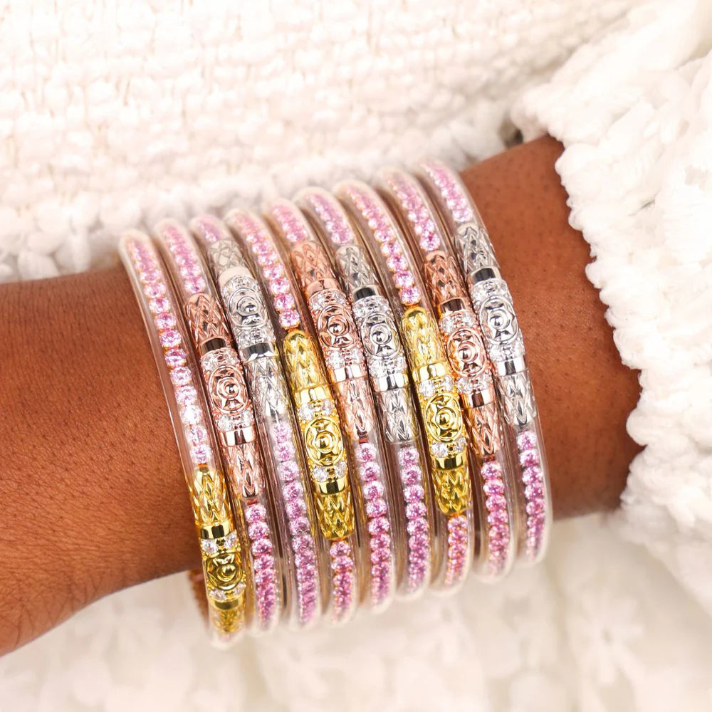BuDhaGirl | Three Kings Crystal Bangle Stack | Petal Pink