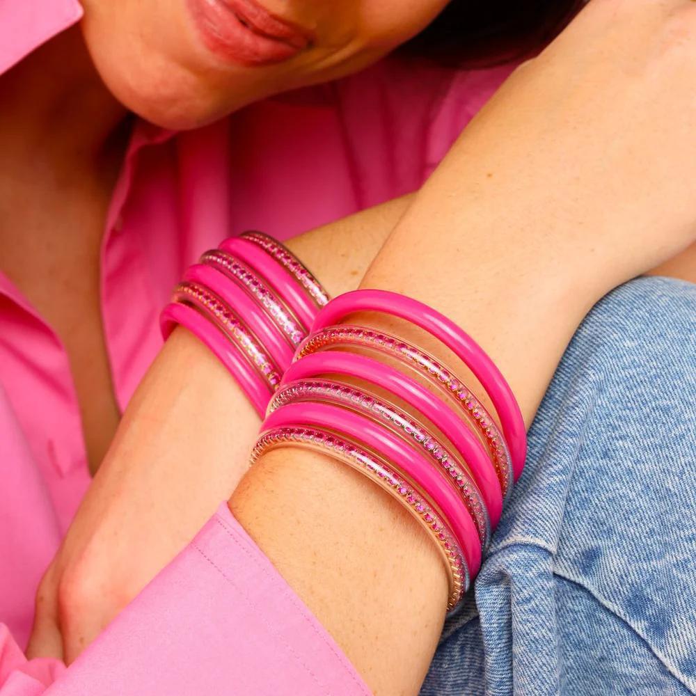 BuDhaGirl | Three Kings Crystal Bangle Stack | Epic Pink
