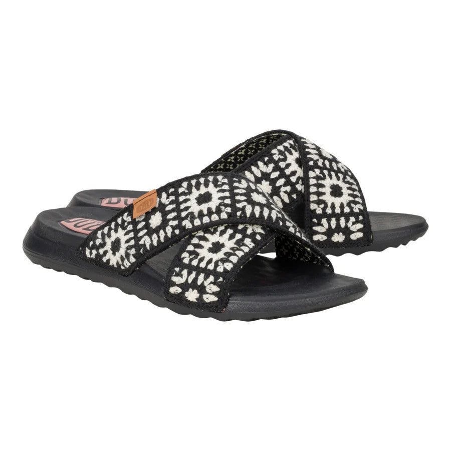Hey Dudes Chirsti Slide Cottage Crochet | Black/White