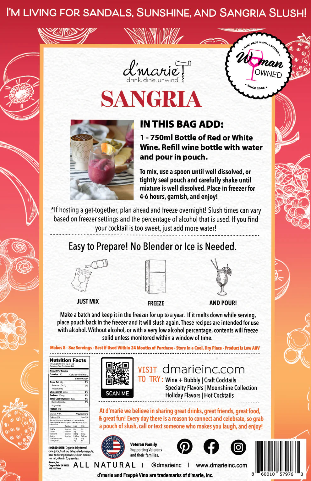 d'marie Craft Cocktail Slush Mix | Sangria