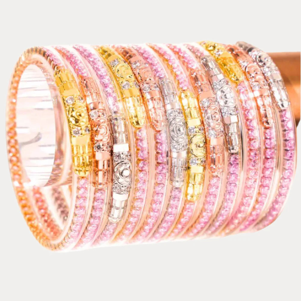 BuDhaGirl | Three Kings Crystal Bangle Stack | Petal Pink