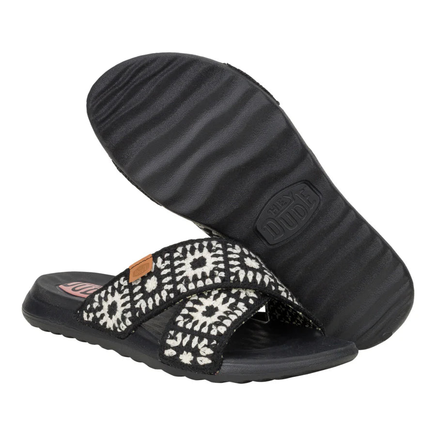 Hey Dudes Chirsti Slide Cottage Crochet | Black/White