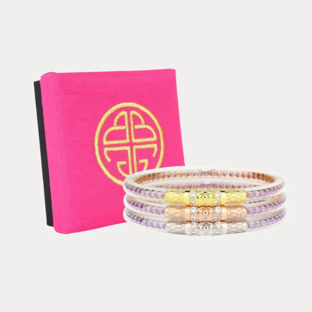 BuDhaGirl | Three Kings Crystal Bangle Stack | Lila