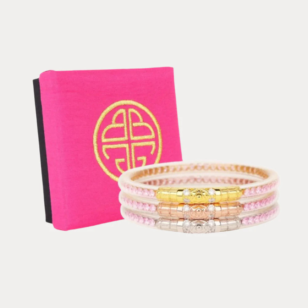 BuDhaGirl | Three Kings Crystal Bangle Stack | Petal Pink