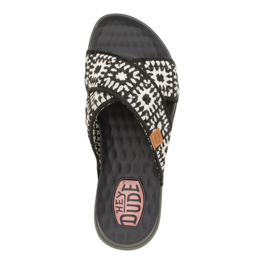 Hey Dudes Chirsti Slide Cottage Crochet | Black/White