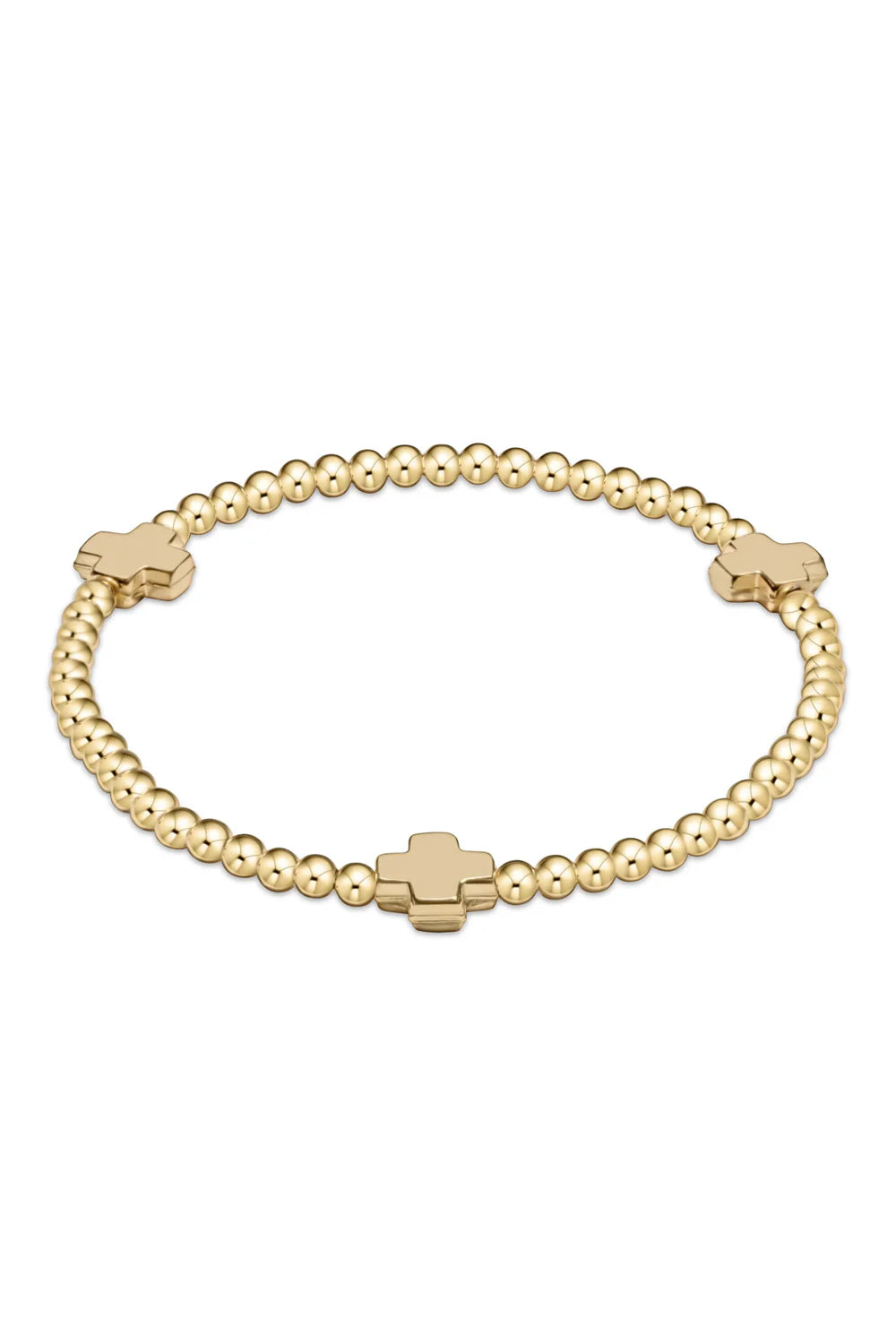 eNewton Signature Cross Gold Pattern 3mm Bead Bracelet - Gold