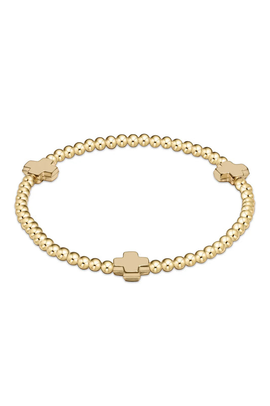 eNewton Signature Cross Gold Pattern 3mm Bead Bracelet - Gold