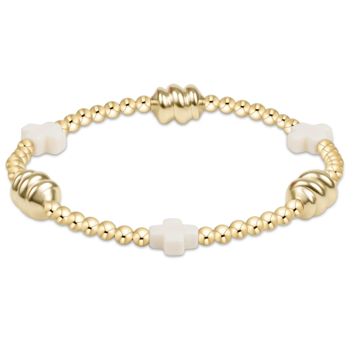 enewton | signature cross admire gold pattern 3mm bead bracelet | off-white