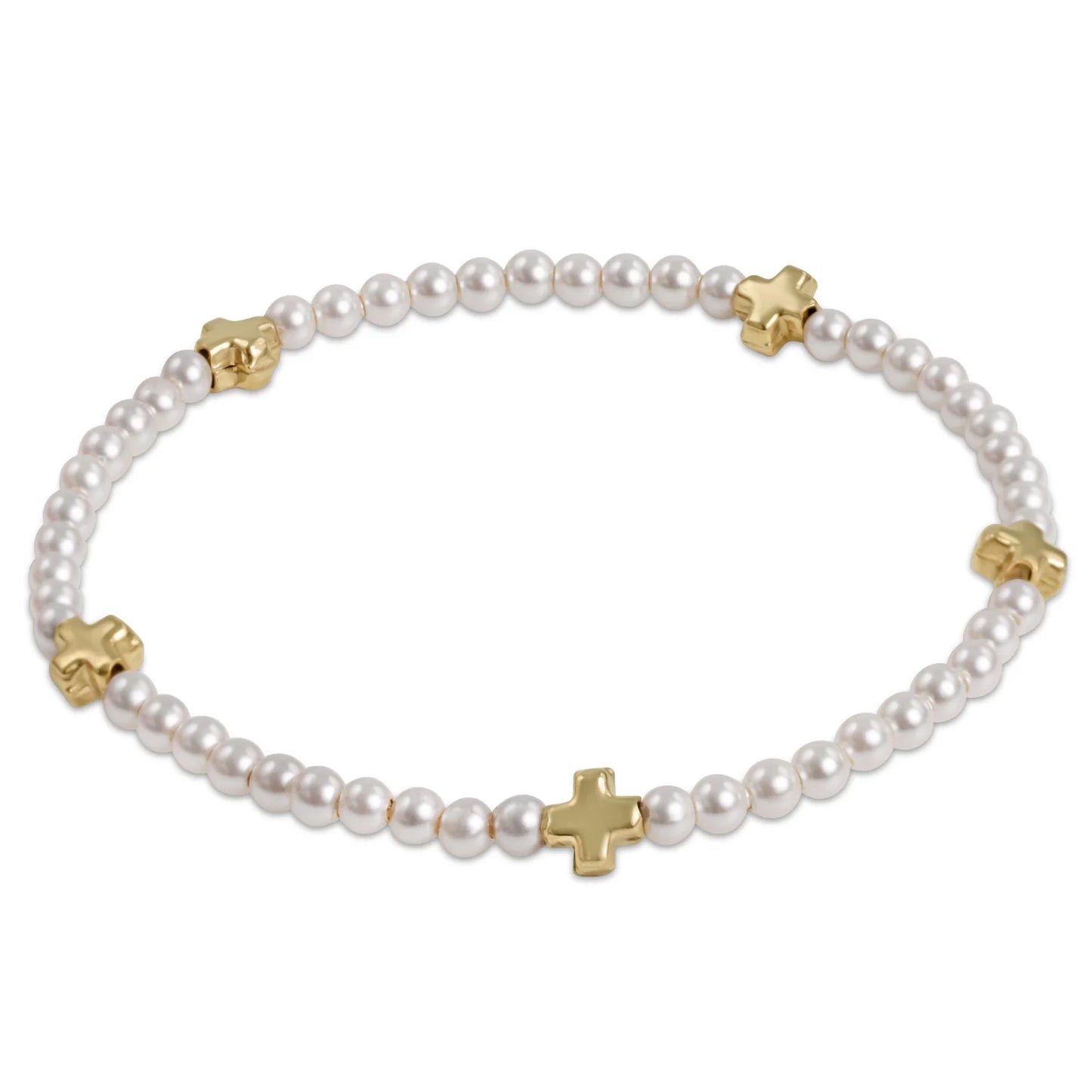 enewton | signature cross small pearl pattern 3mm bead bracelet | gold