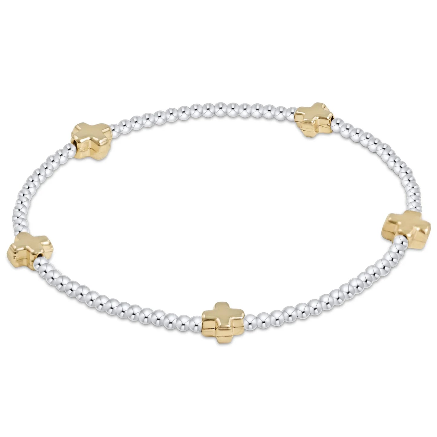 enewton | signature cross small sterling mixed metal pattern 2mm bead bracelet | gold