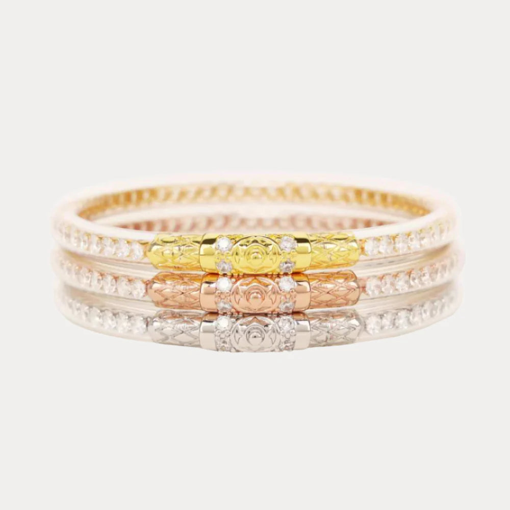 BuDhaGirl | Three Kings Crystal Bangle Stack | Clear