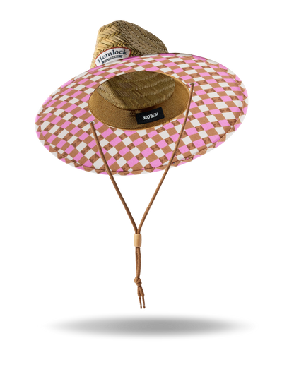Hemlock Hats UPF 50+ Lifeguard Straw Hat | Pink Check