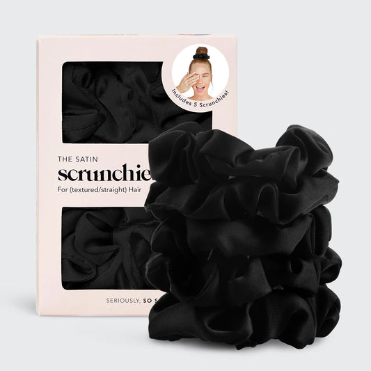 Kitsch | Black Satin Sleep Scrunchies | 5pc Set