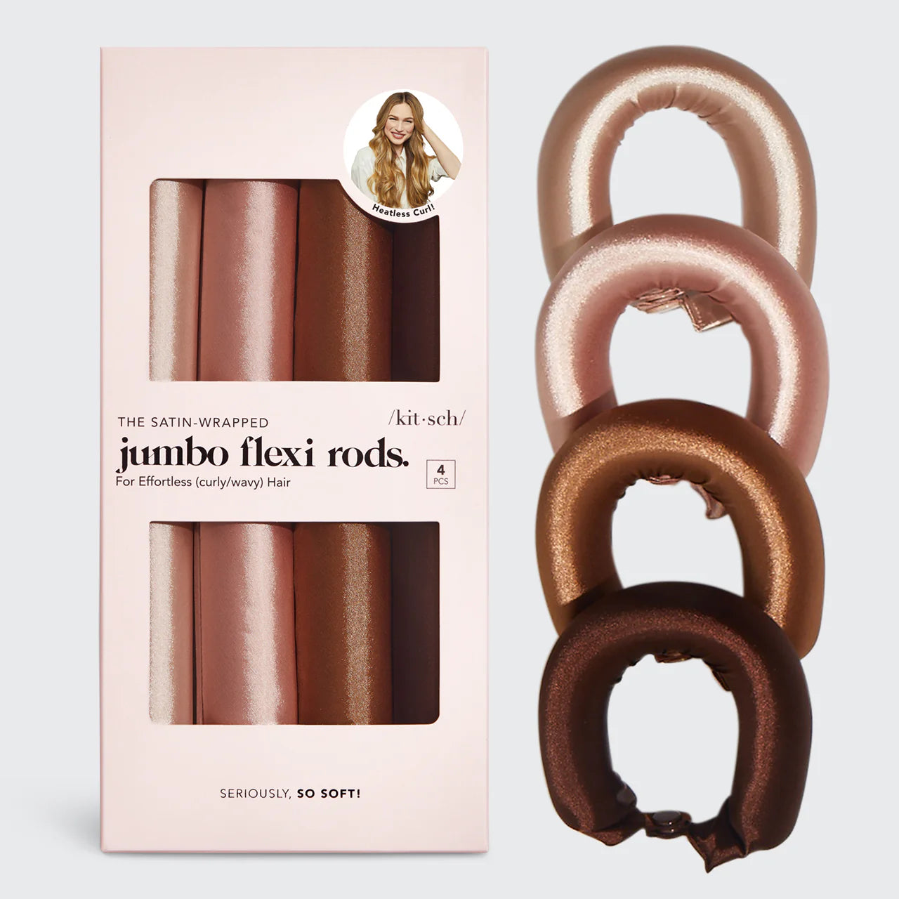 Kitsch | Rosewood Jumbo Satin Flexi Rods | 4pc Set