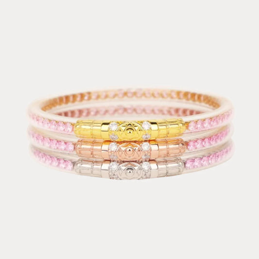 BuDhaGirl | Three Kings Crystal Bangle Stack | Petal Pink