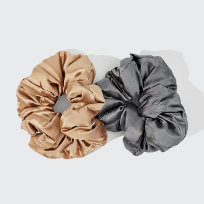 Kitsch | Charcoal & Gold Satin Pillow Scrunchies | 2pc Set