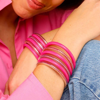 BuDhaGirl | Three Kings Crystal Bangle Stack | Epic Pink