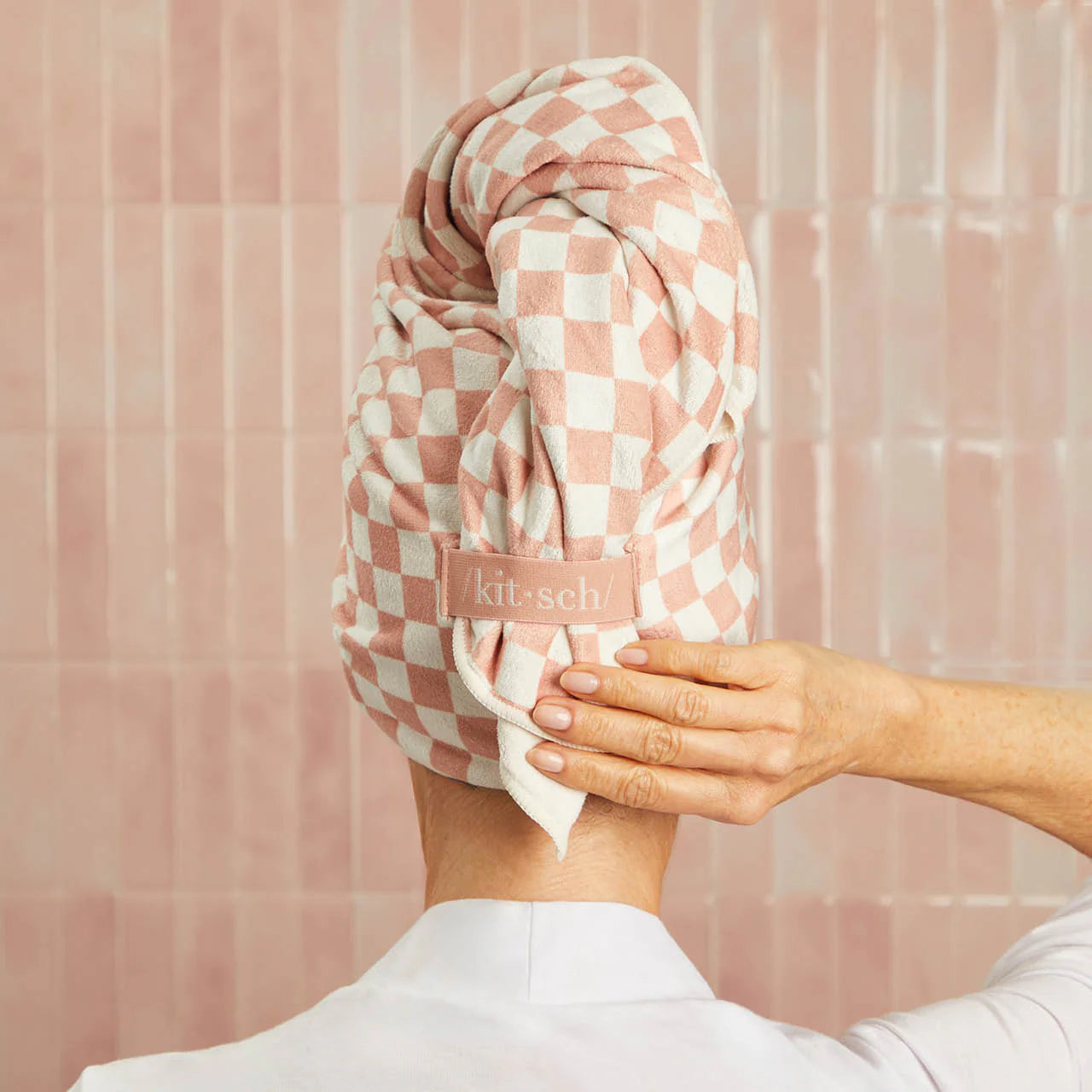 Kitsch | Checker XL Hair Towel Wrap | Terracotta