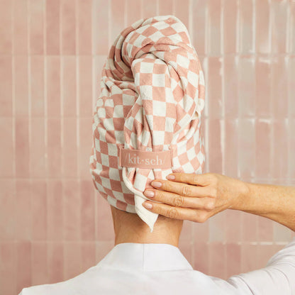 Kitsch | Checker XL Hair Towel Wrap | Terracotta