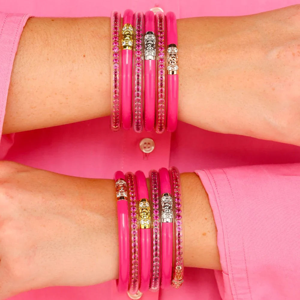 BuDhaGirl | Three Kings Crystal Bangle Stack | Epic Pink