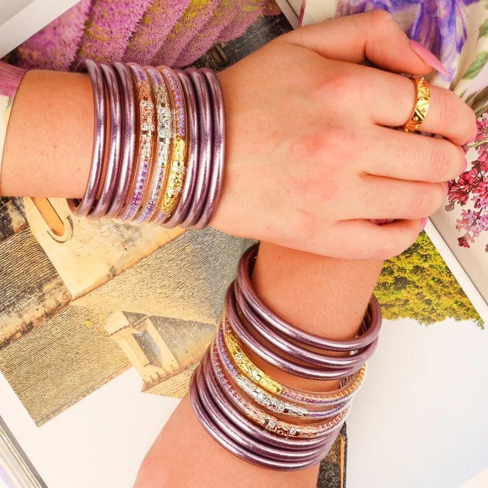 BuDhaGirl | Three Kings Crystal Bangle Stack | Lila