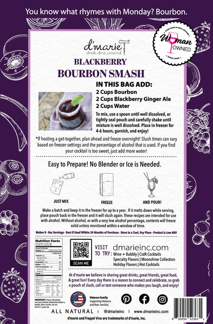 d'marie Craft Cocktail Slush Mix | Blackberry Bourbon Smash