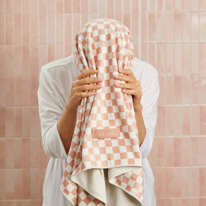 Kitsch | Checker XL Hair Towel Wrap | Terracotta