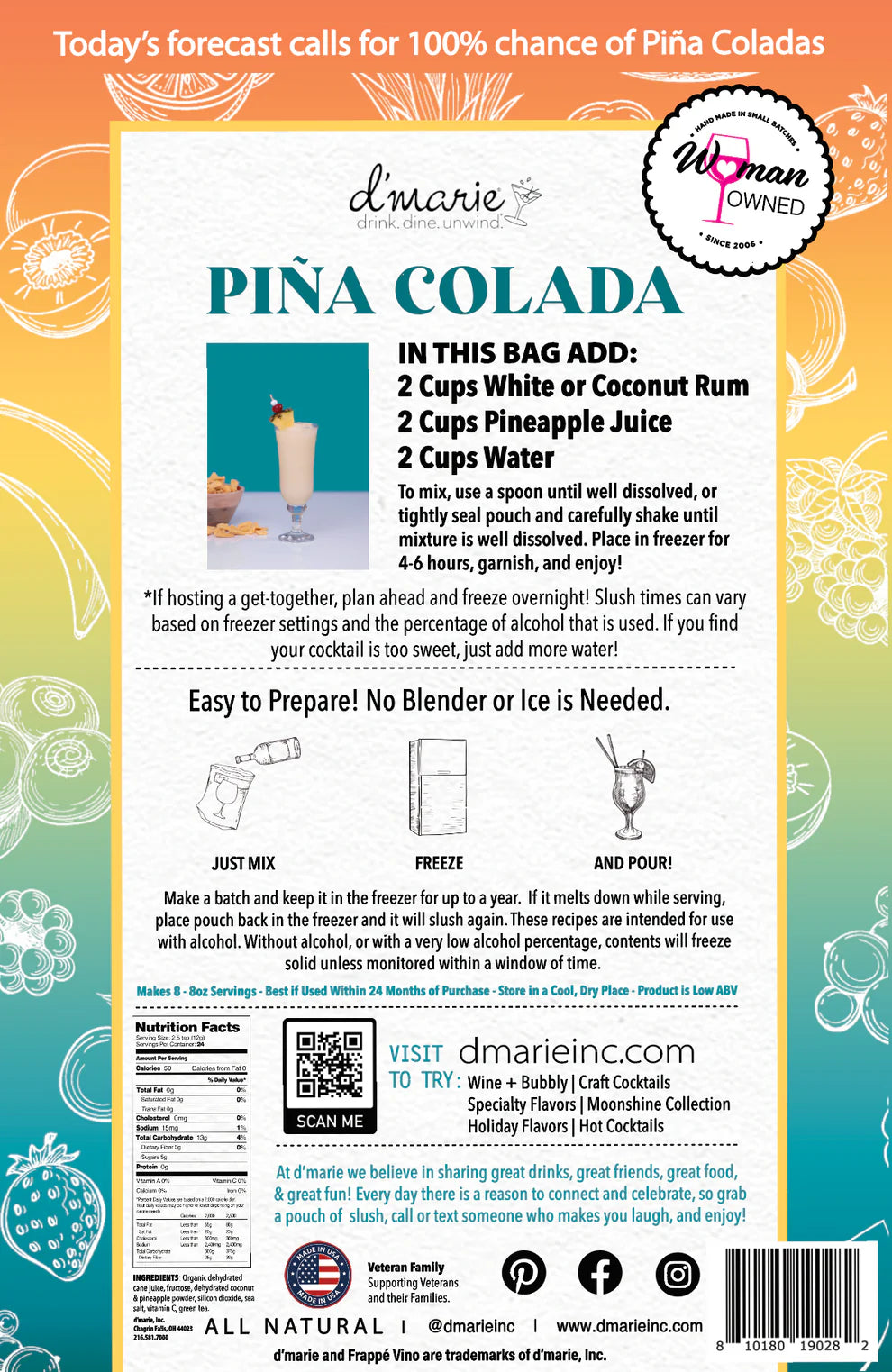 d'marie Craft Cocktail Slush Mix | Piña Colada