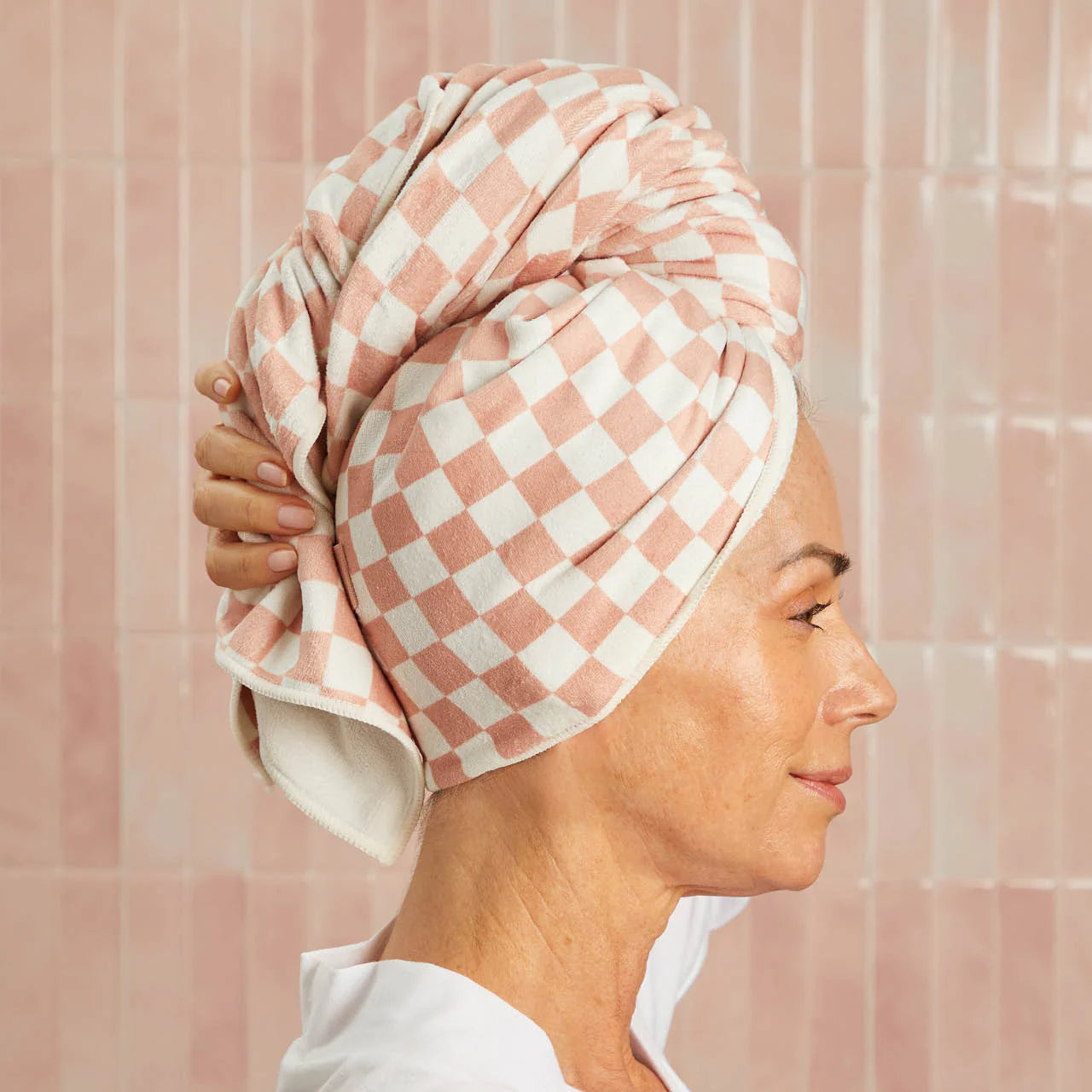 Kitsch | Checker XL Hair Towel Wrap | Terracotta