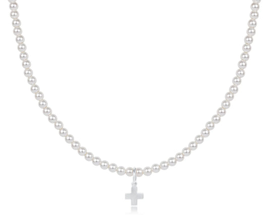 enewton | 15" choker classic pearl 3mm bead | signature cross sterling charm