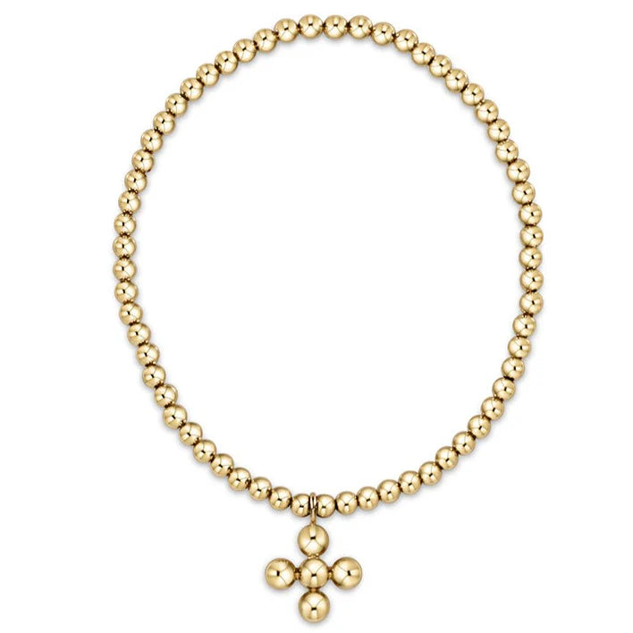 enewton | classic gold 3mm bead bracelet | classic beaded signature cross gold charm | 4mm bead gold