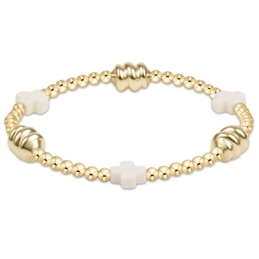 enewton | signature cross admire gold pattern 3mm bead bracelet | off-white