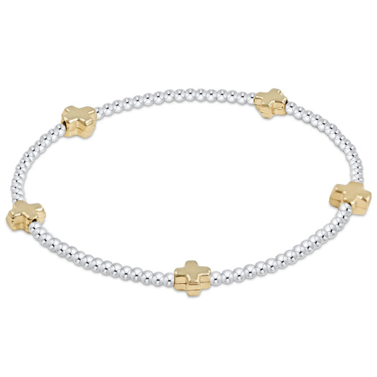 enewton | signature cross small sterling mixed metal pattern 2mm bead bracelet | gold